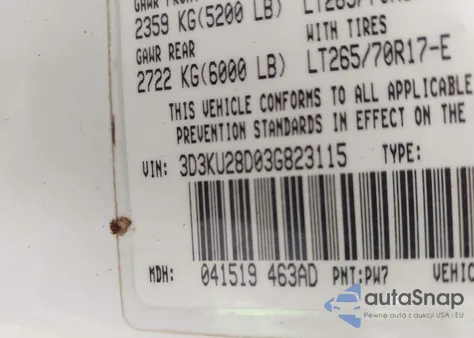 2003 Dodge Ram 2500 Slt/Laramie/St из США, поврежденный, VIN 3D3KU28D03G823115